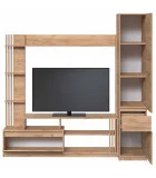 Bright TV wall, slide into the living room with a cabinet 2100 x 520 x 2000 mm, Golden Kraft Oak